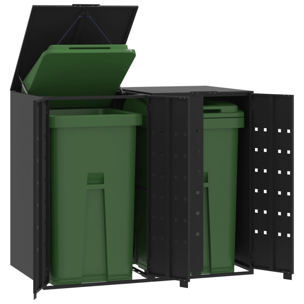 Wheelie Bin Storage for 2 Bins Black 138x79x117 cm Steel - Charlotte Dunes