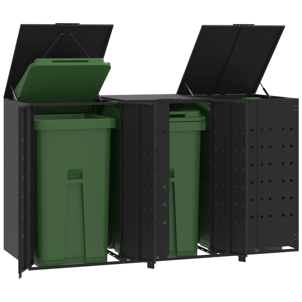 Wheelie Bin Storage for 3 Bins Black 207x79x117 cm Steel - Charlotte Dunes