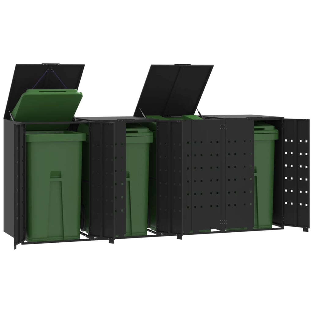 Wheelie Bin Storage for 4 Bins Black 276x79x117 cm Steel - Charlotte Dunes