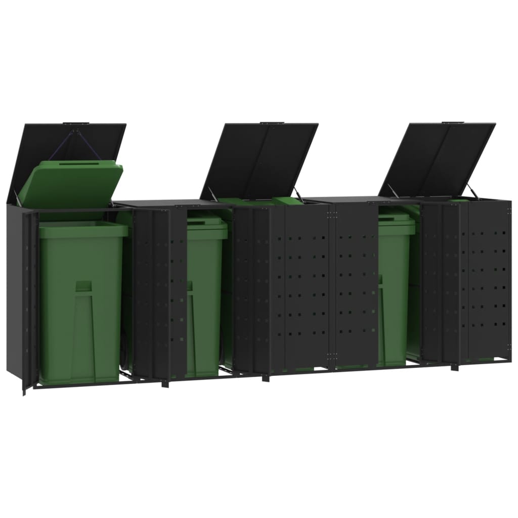 Wheelie Bin Storage for 5 Bins Black 345x79x117 cm Steel - Charlotte Dunes