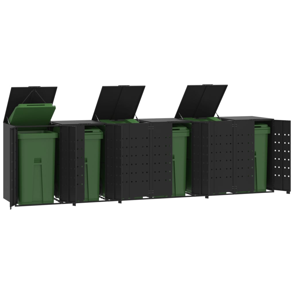 Wheelie Bin Storage for 6 Bins Black 414x79x117 cm Steel - Charlotte Dunes