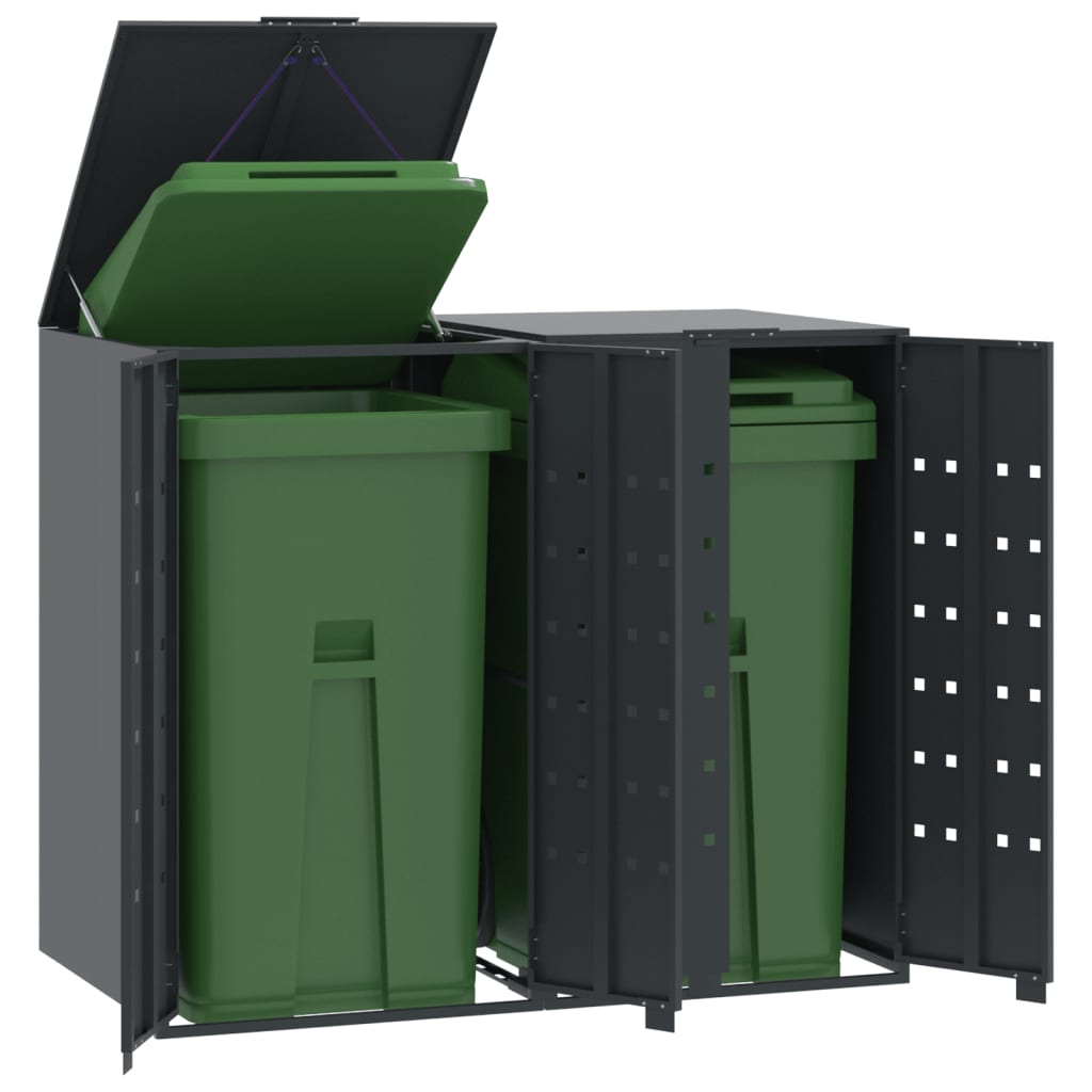 Wheelie Bin Storage for 2 Bins Anthracite 138x79x117 cm Steel - Charlotte Dunes
