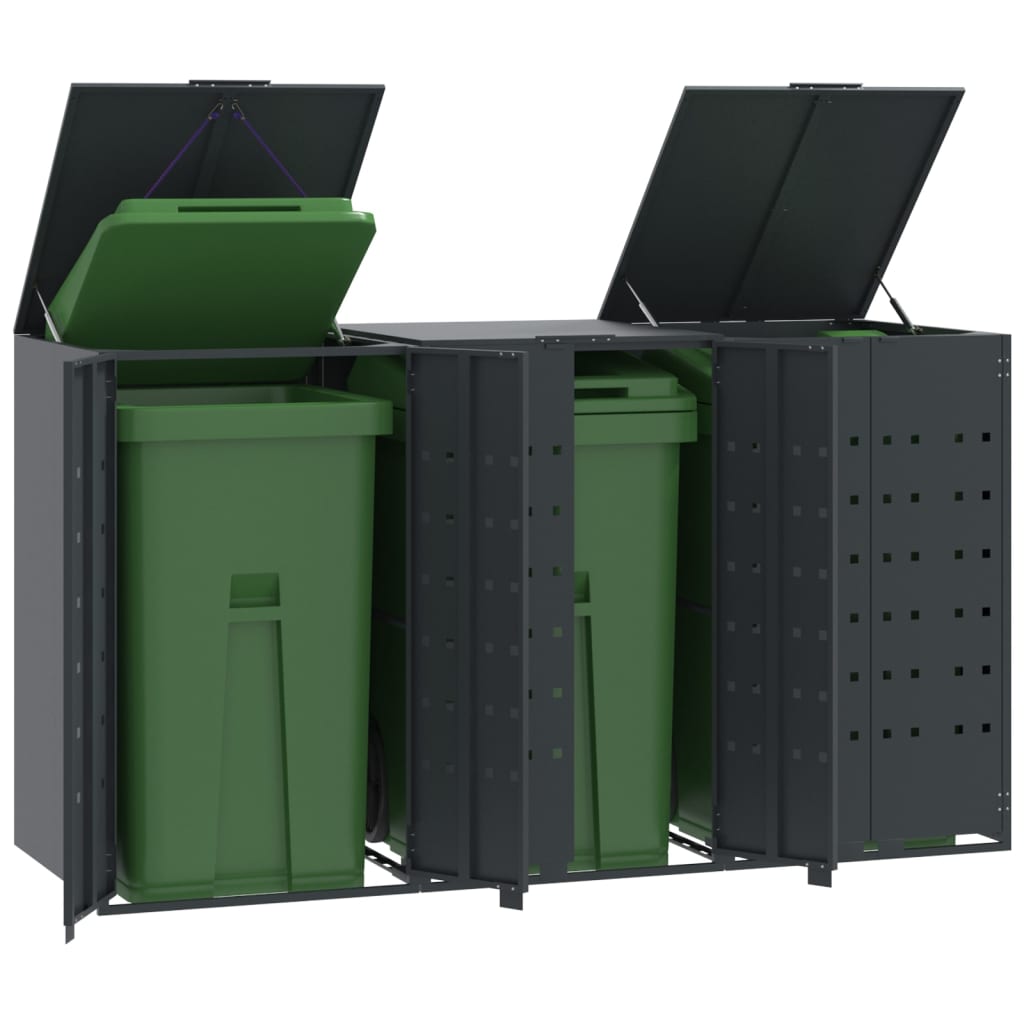 Wheelie Bin Storage for 3 Bins Anthracite 207x79x117 cm Steel - Charlotte Dunes