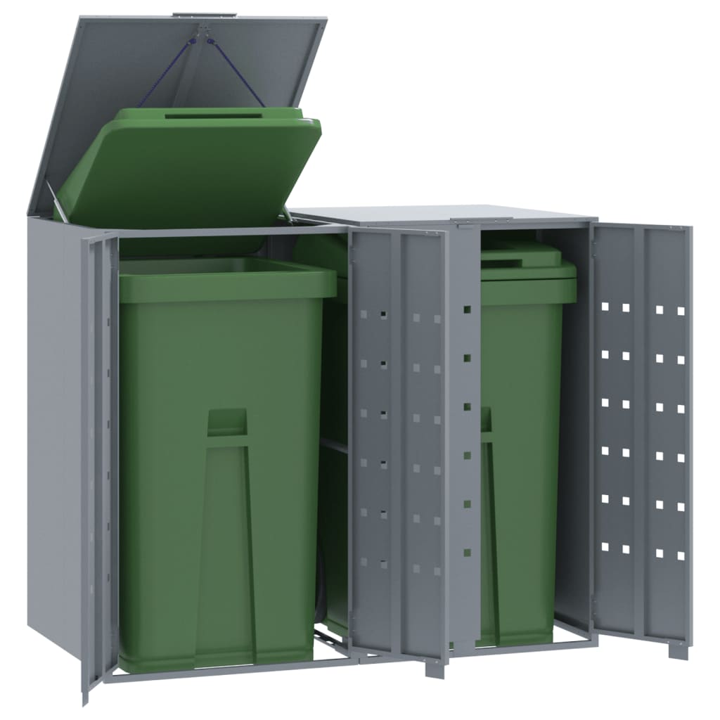 Wheelie Bin Storage for 2 Bins Grey 138x79x117 cm Steel - Charlotte Dunes