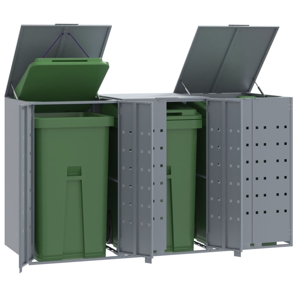 Wheelie Bin Storage for 3 Bins Grey 207x79x117 cm Steel - Charlotte Dunes