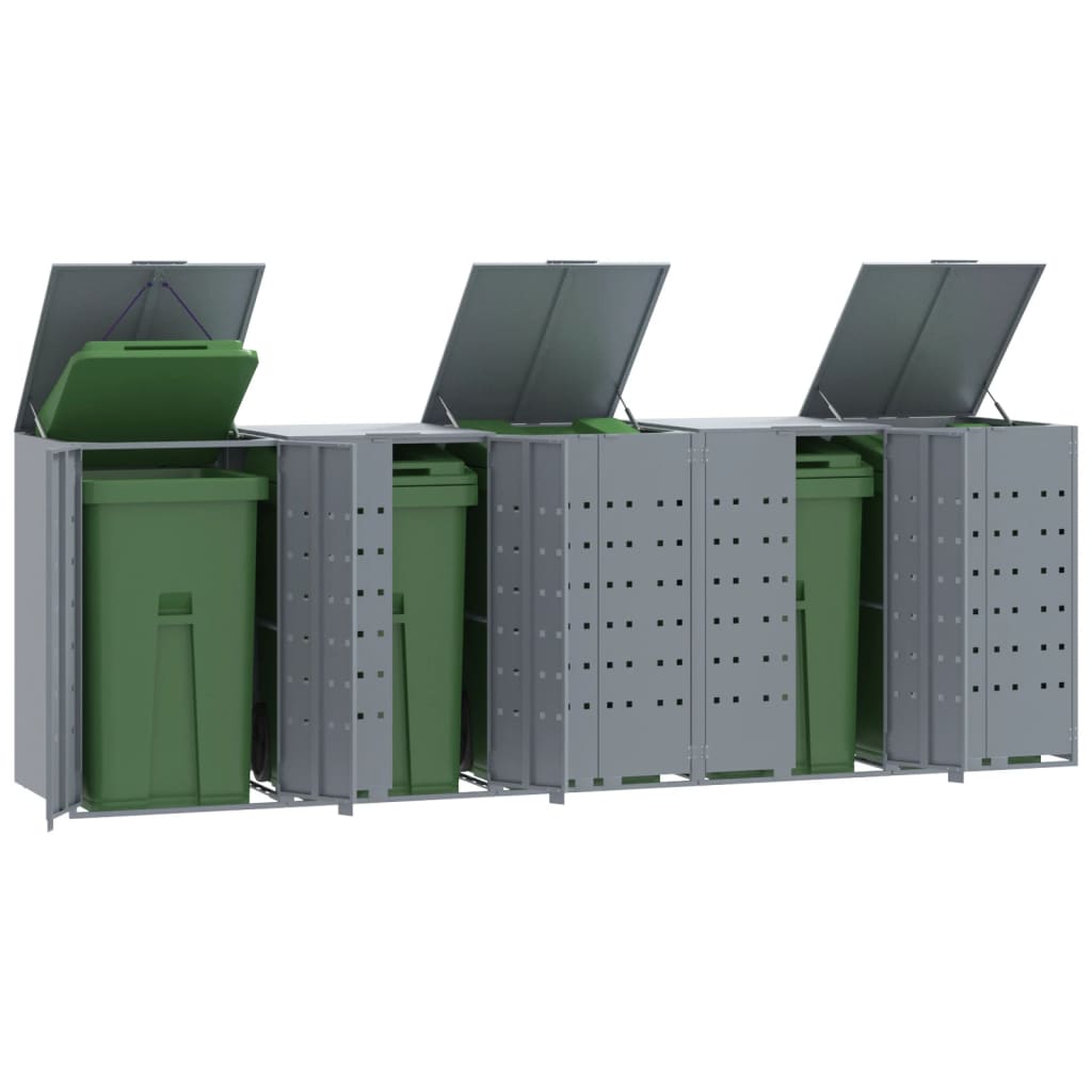Wheelie Bin Storage for 5 Bins Grey 345x79x117 cm Steel - Charlotte Dunes