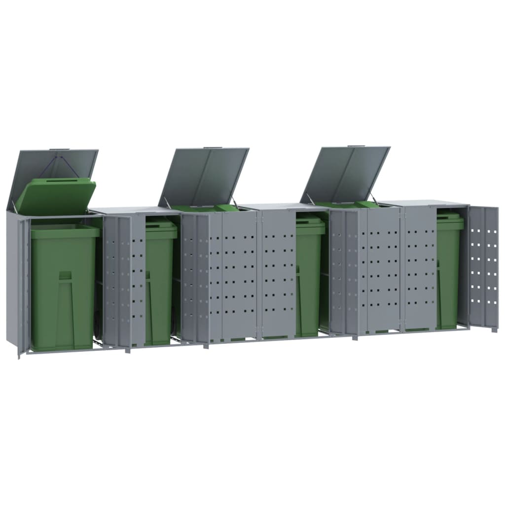 Wheelie Bin Storage for 6 Bins Grey 414x79x117 cm Steel - Charlotte Dunes