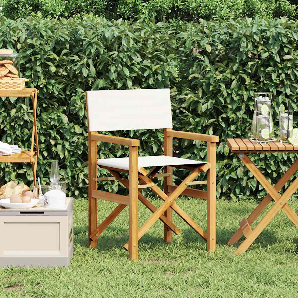 Folding Director's Chair Cream Solid Wood Teak - The Home Maker