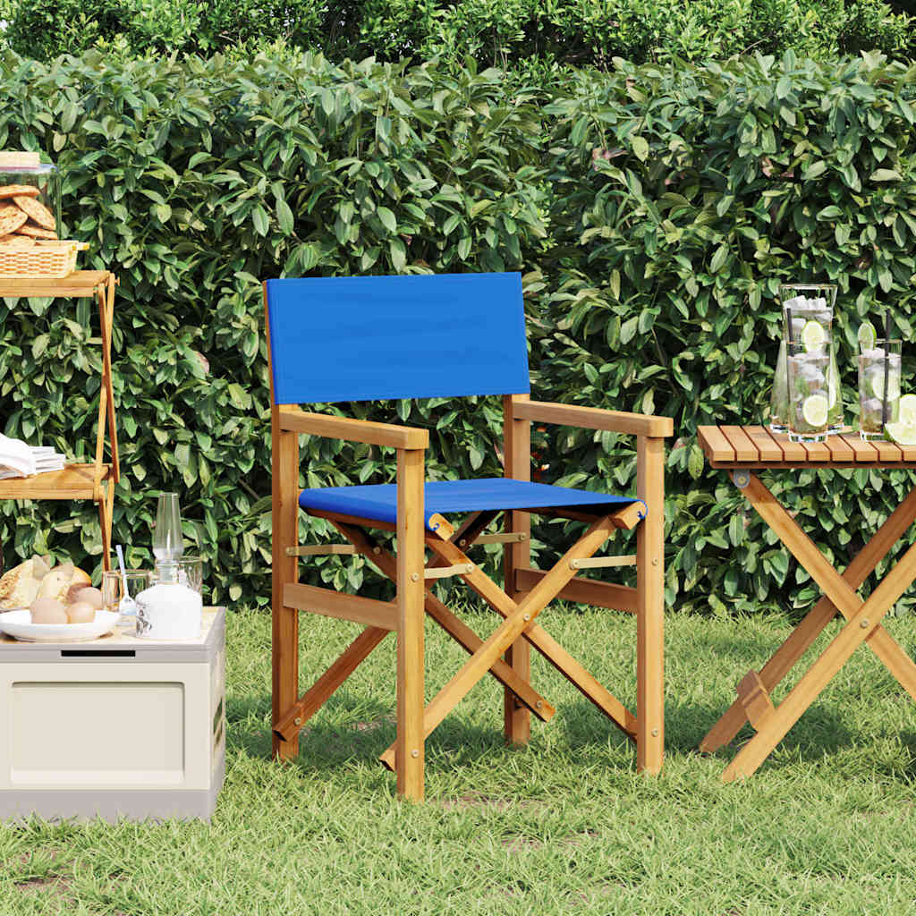 Folding Director's Chair Blue Solid Wood Teak - Unbeatable Bargains