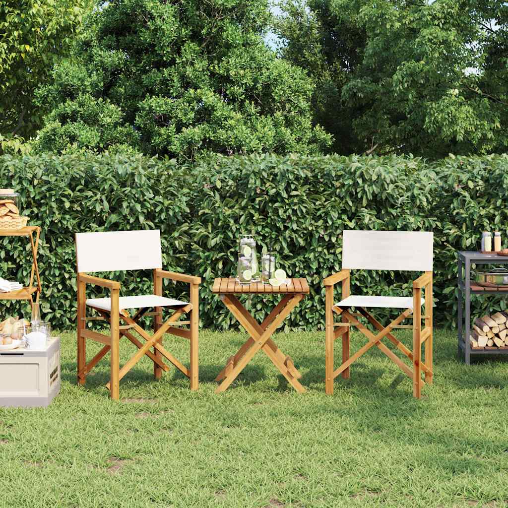 Folding Director's Chairs 2 pcs Cream Solid Wood Teak - Discount Dealers