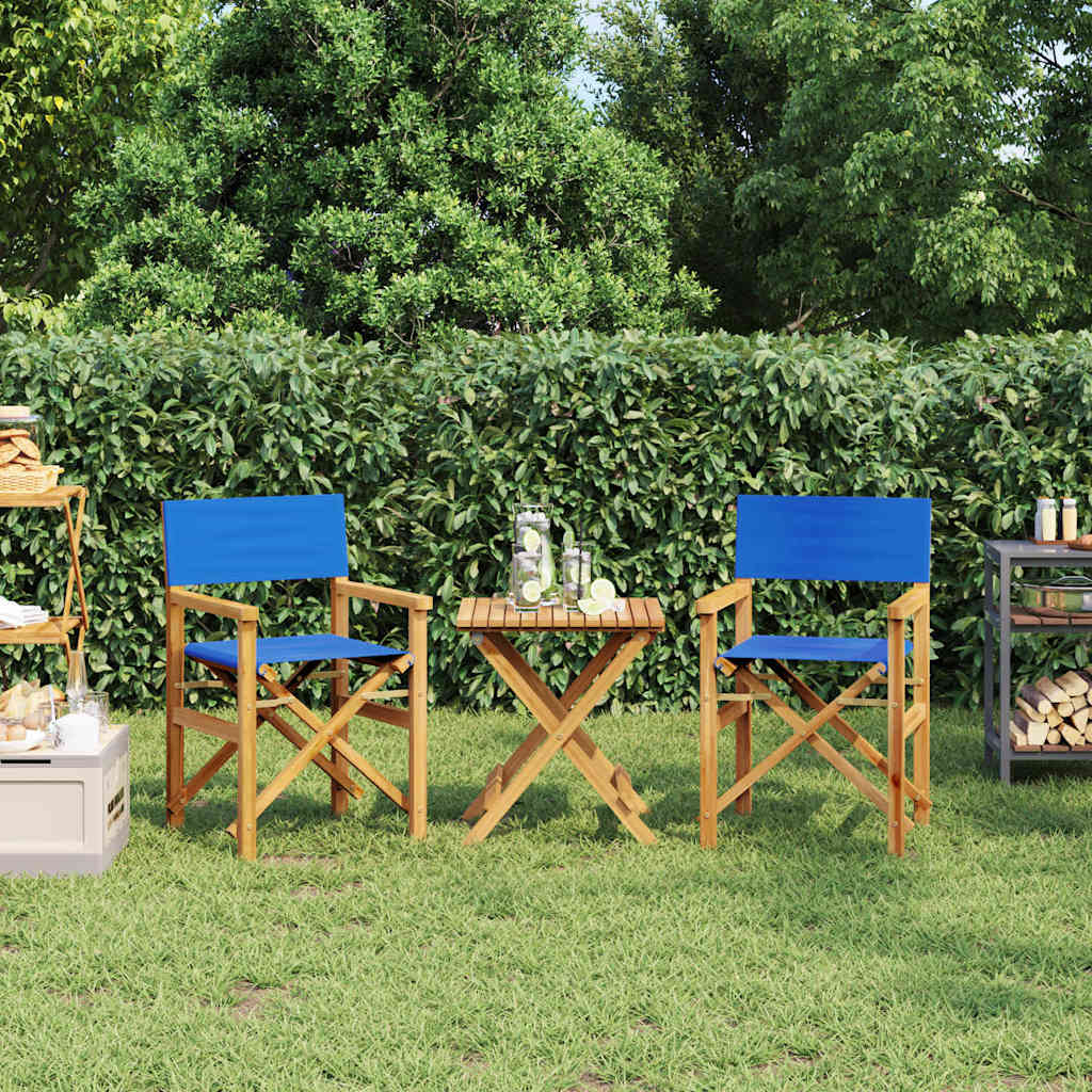 Folding Director's Chairs 2 pcs Blue Solid Wood Teak - Discount Dealers