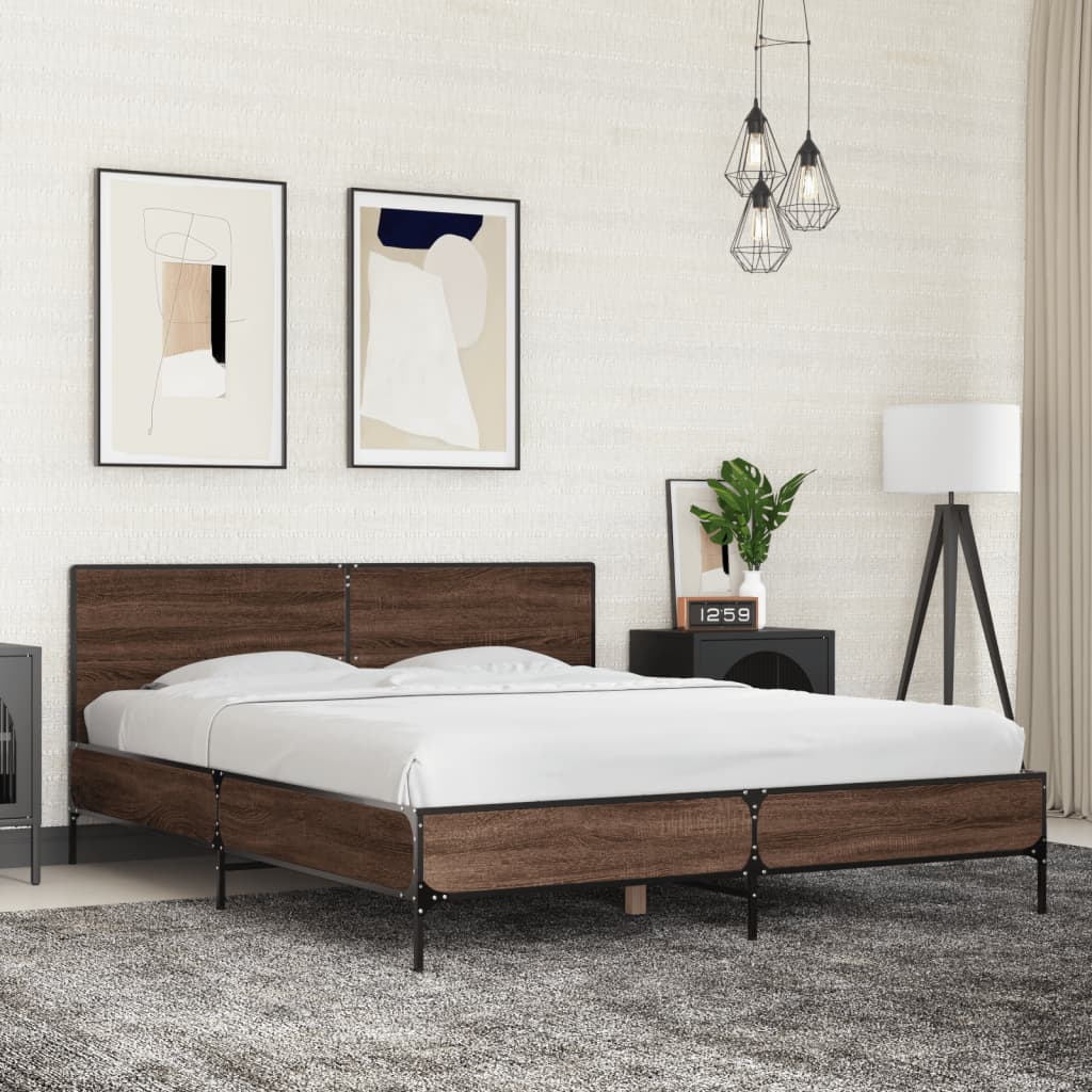 Bedframe Brown Oak 150x200cm King Size - Unbeatable Bargains