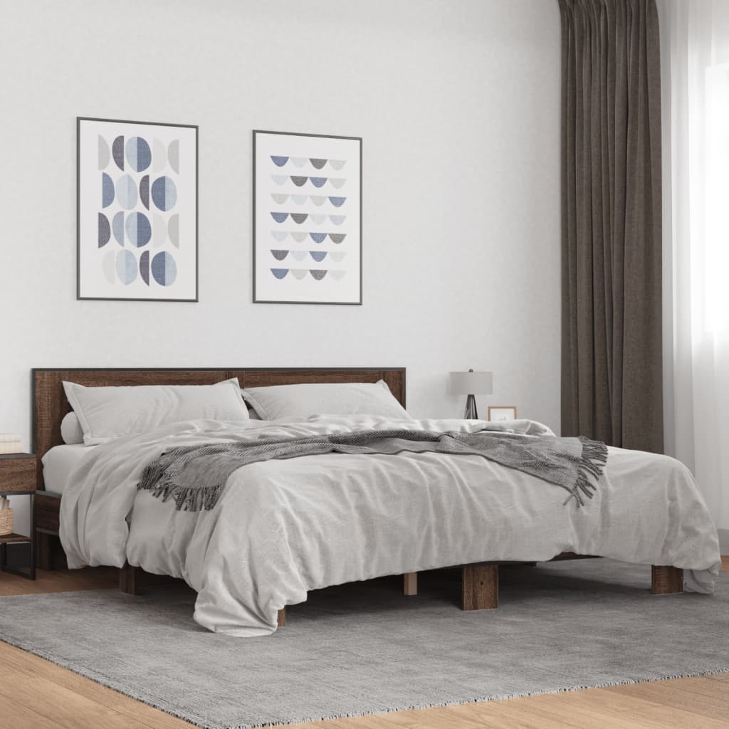 Bedframe Brown Oak 200x200cm - Unbeatable Bargains