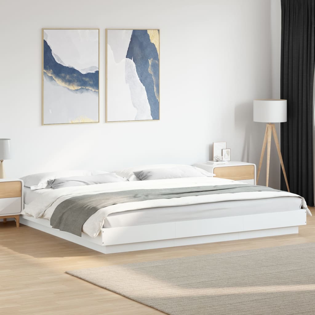 Bedframe with LED Lights White 200x200cm - The Home Maker