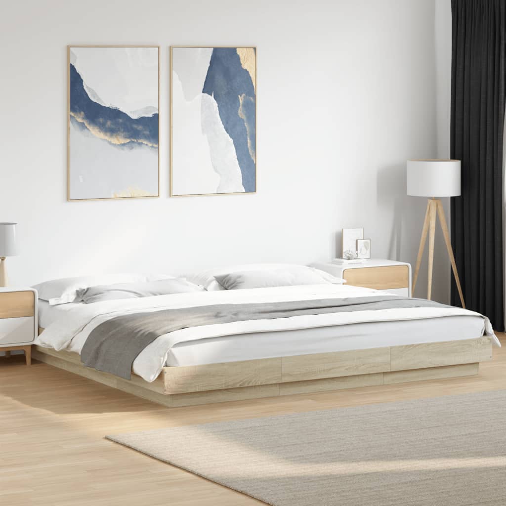 Bedframe with LED Lights Sonoma Oak 200x200cm - R and M Furniture
