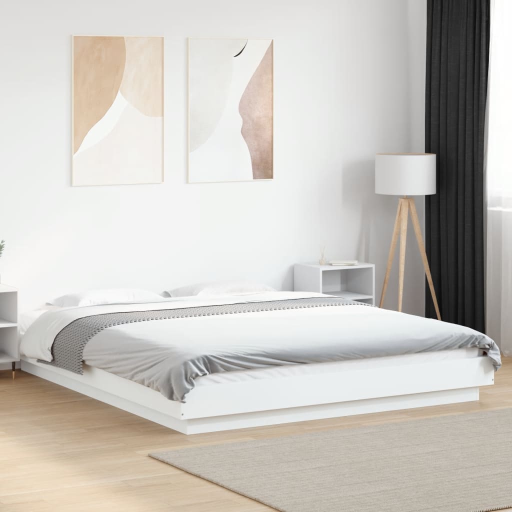 Bedframe with LED Lights White 160x200cm - Brittle & Co