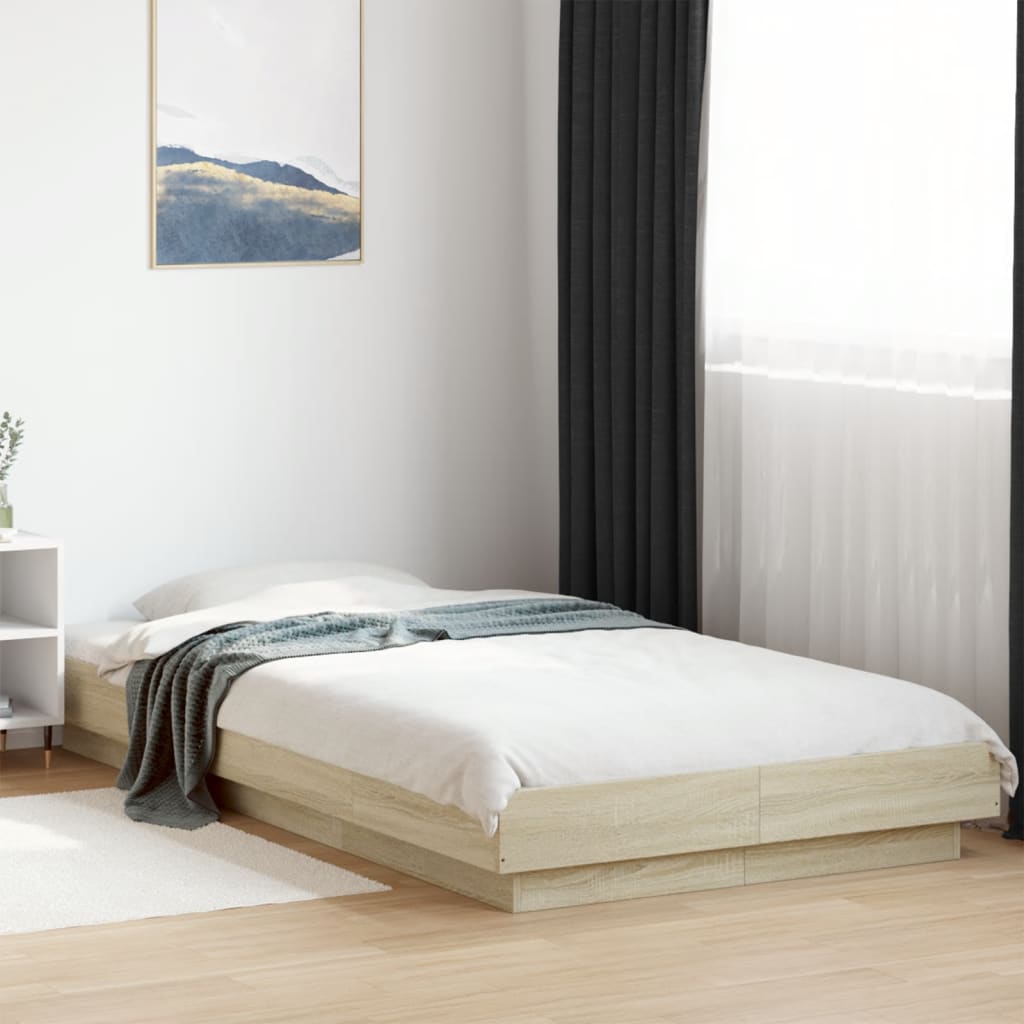 Bedframe with LED Lights Sonoma Oak 100x200cm - All Things Good