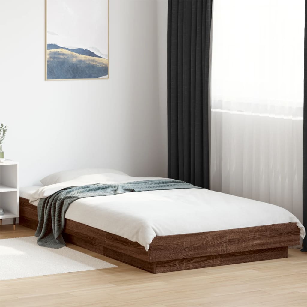 Bedframe with LED Lights Brown Oak 100x200cm - All Things Good