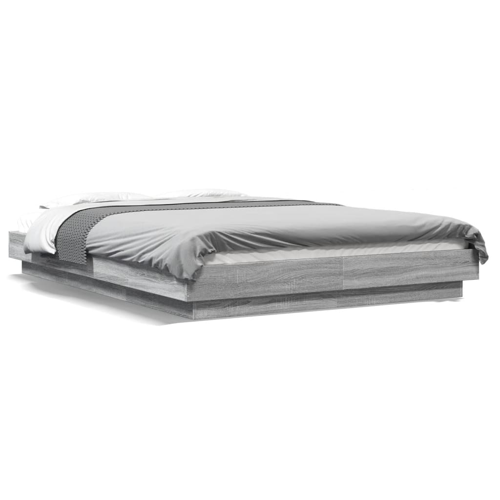 Bedframe with LED Lights Grey Sonoma 140x190cm - Discount Dealers