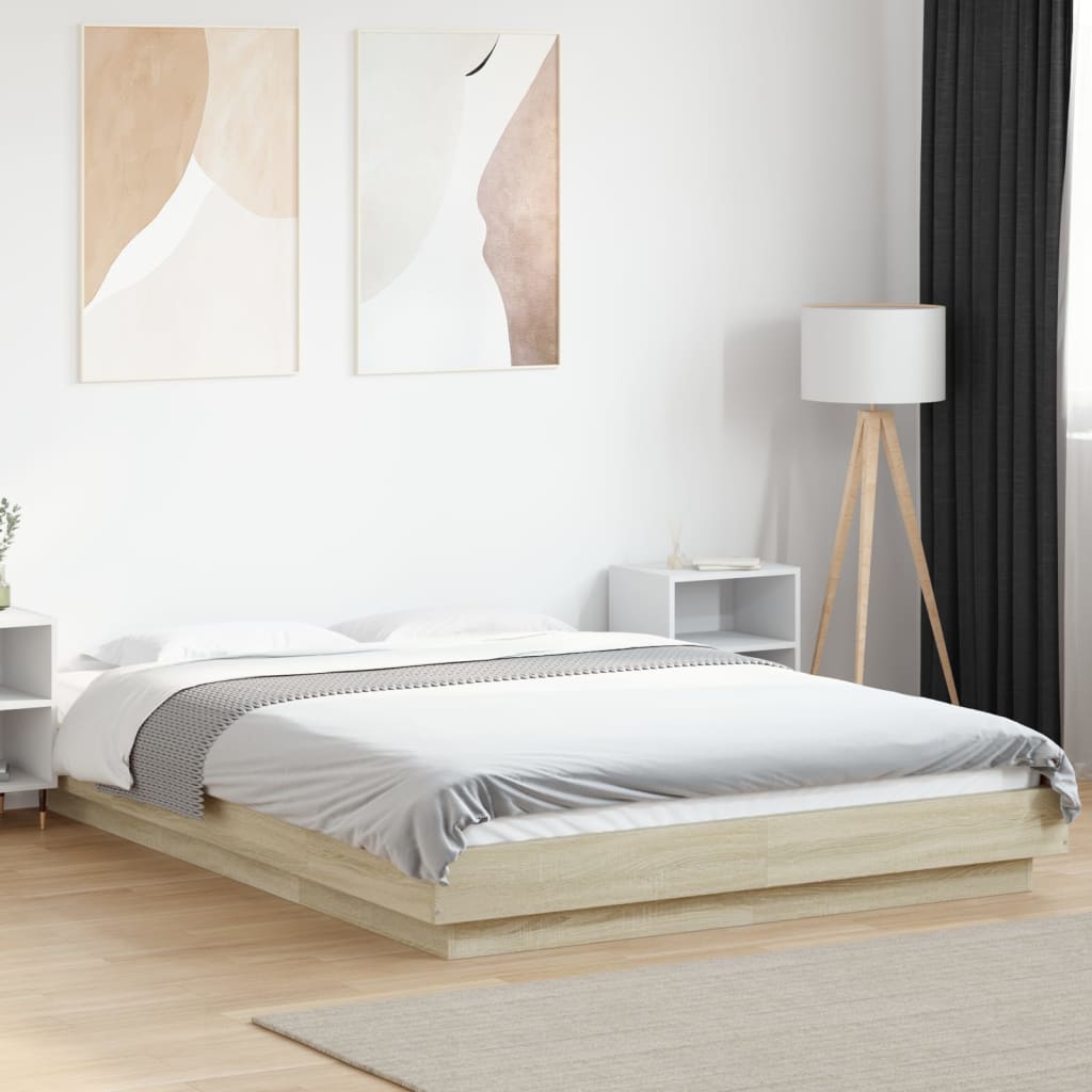 Bedframe with LED Lights Sonoma Oak 135x190cm - Decor Base