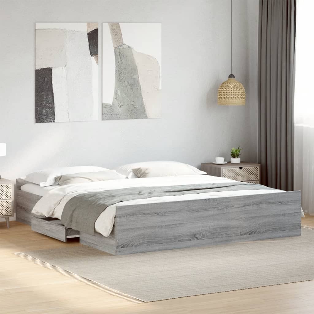 Bedframe with Drawers Grey Sonoma 200x200cm - Charlotte Dunes