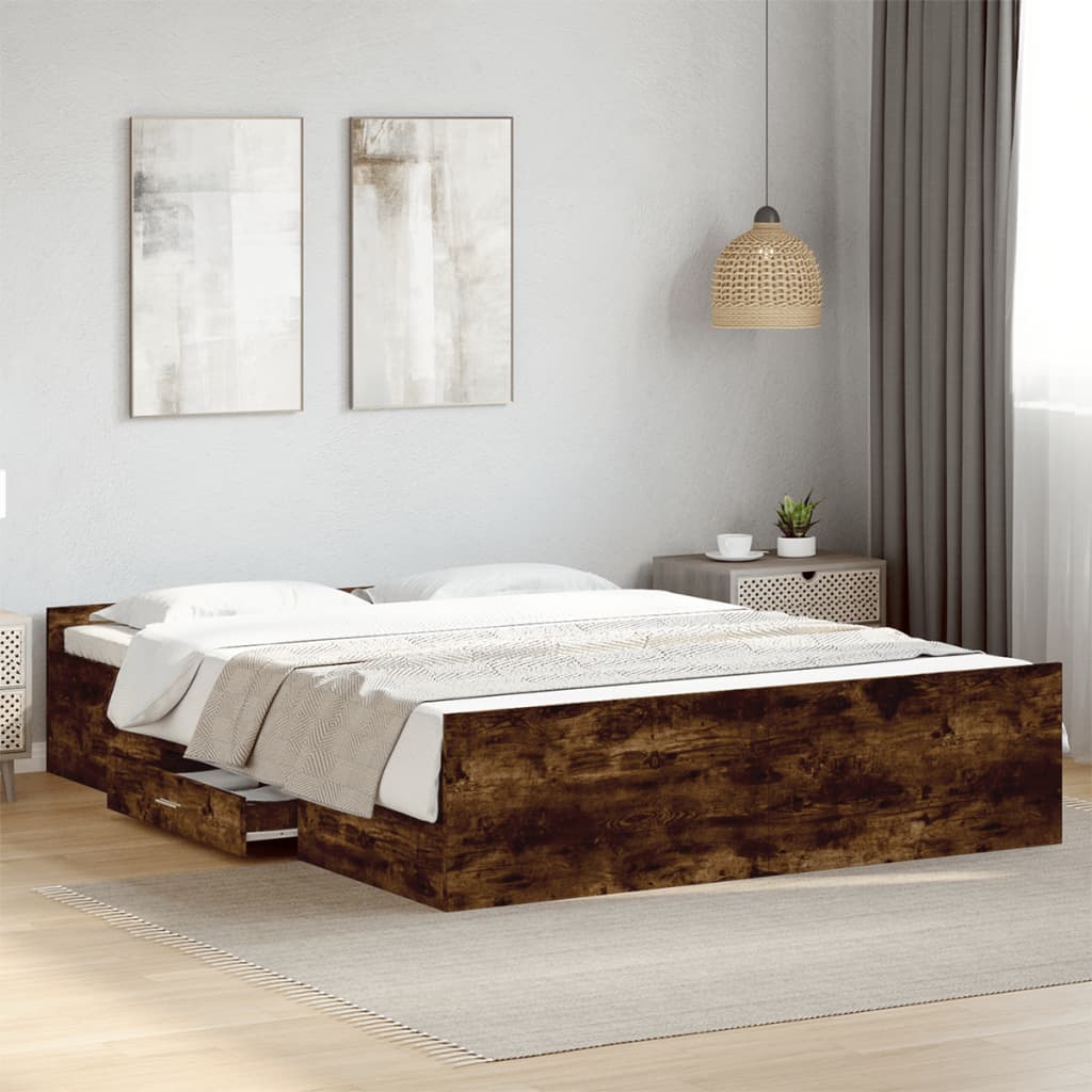 Bedframe with Drawers Smoked Oak 150x200cm King Size - Decor Base