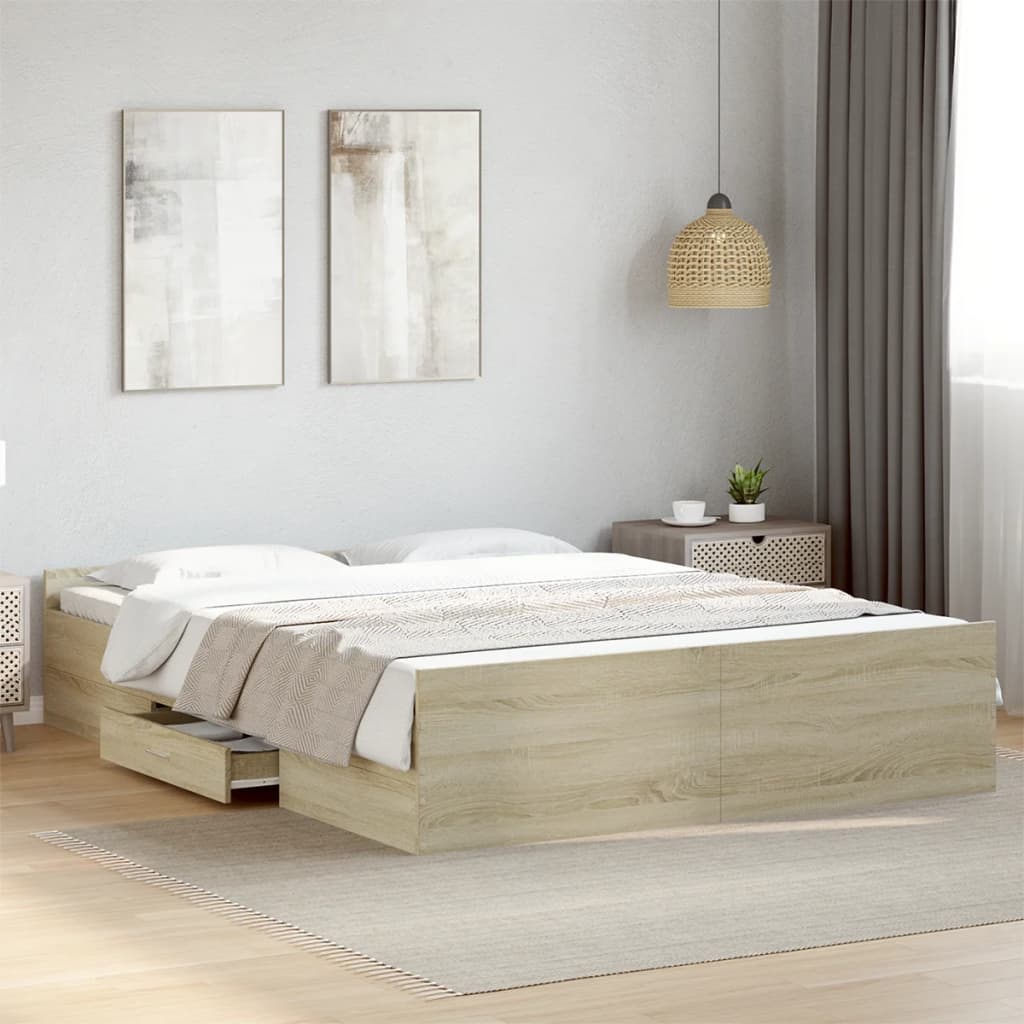 Bedframe with Drawers Sonoma Oak 140x200cm - Discount Dealers