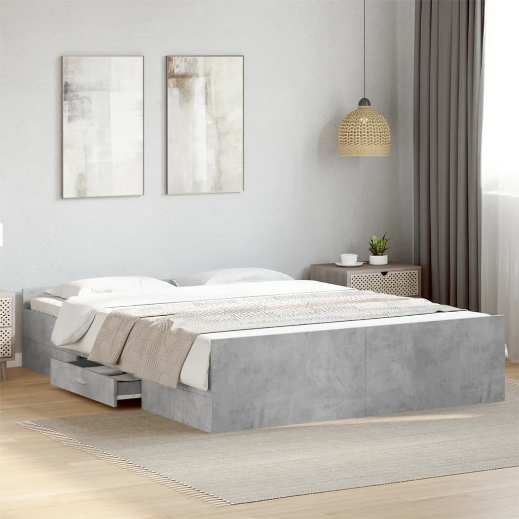 Bedframe with Drawers Concrete Grey 140x200cm - Discount Dealers