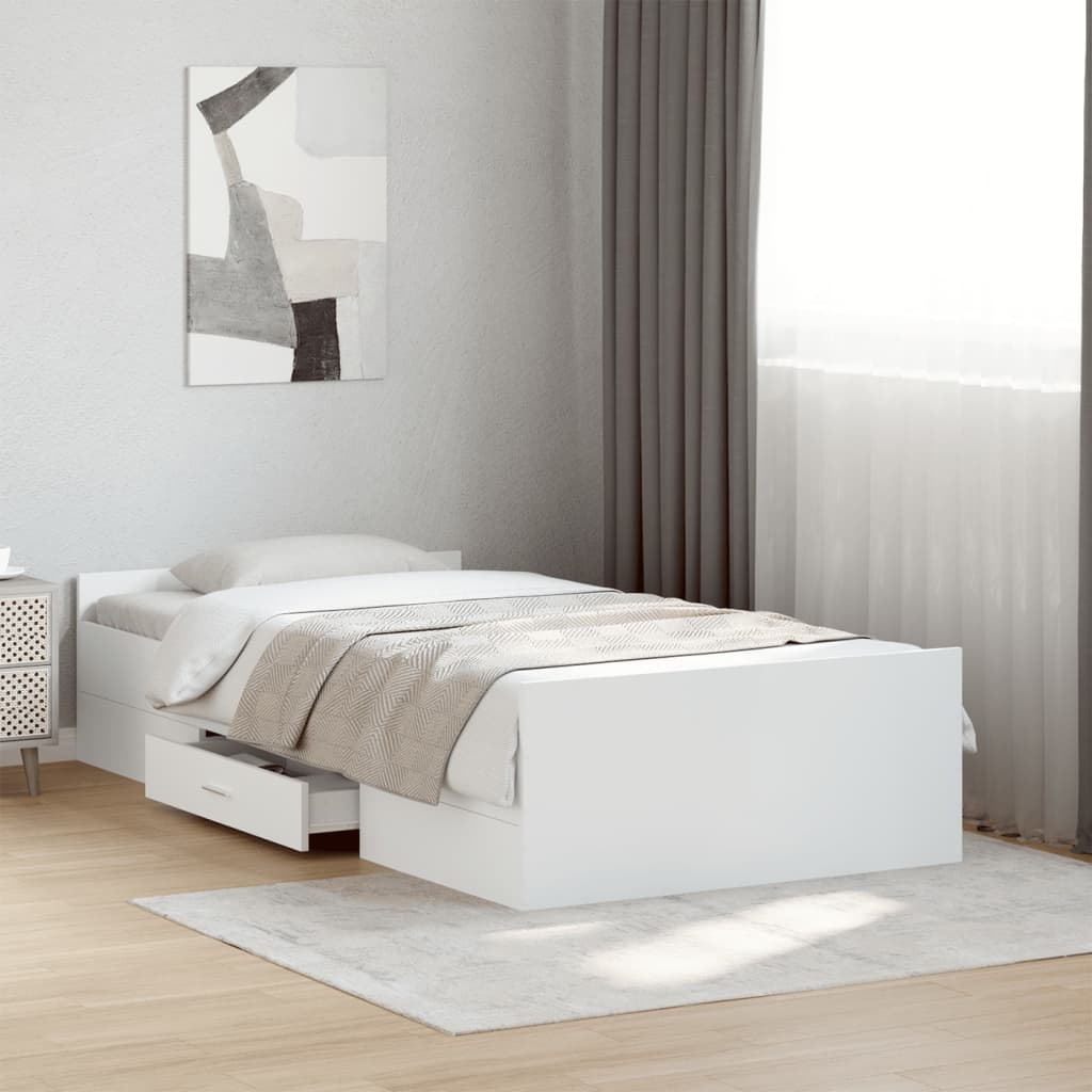 Bedframe with Drawers White 90x190cm Single - Charlotte Dunes