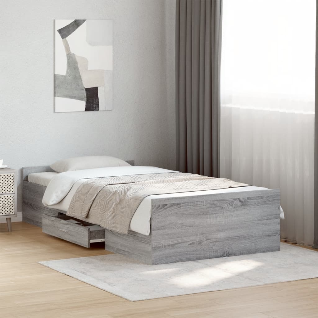 Bedframe with Drawers Grey Sonoma 75x190cm Small Single - Design Hut