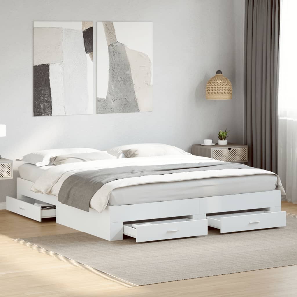 Bedframe with Drawers White 180x200cm Super King - Merkel Designers
