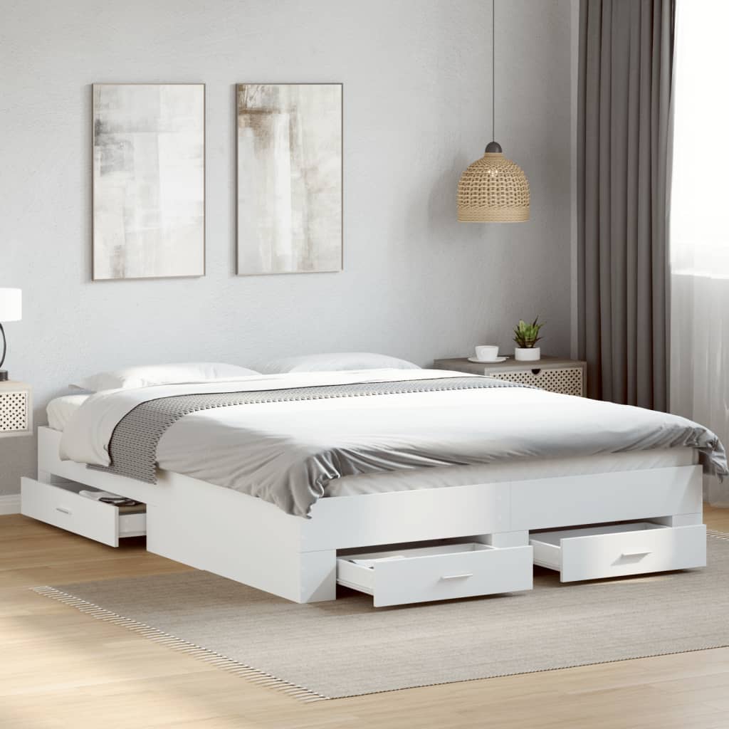 Bedframe with Drawers White 150x200cm King Size - Decor Base