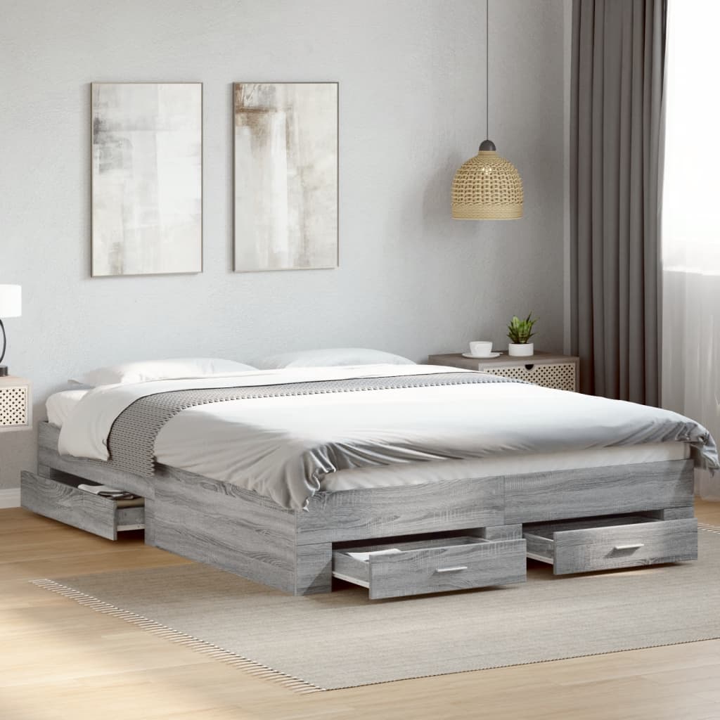 Bedframe with Drawers Grey Sonoma 150x200cm King Size - Discount Dealers