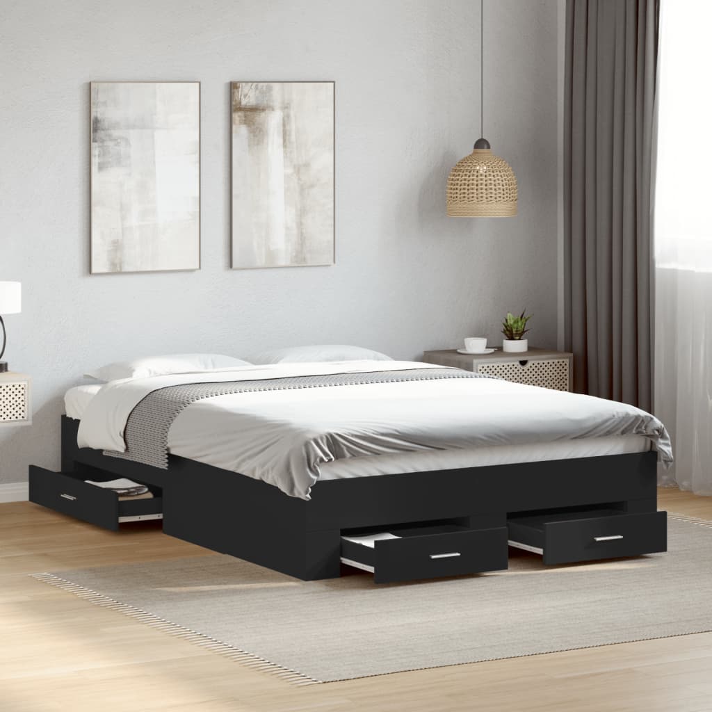 Bedframe with Drawers Black 140x190cm - Casper Homes