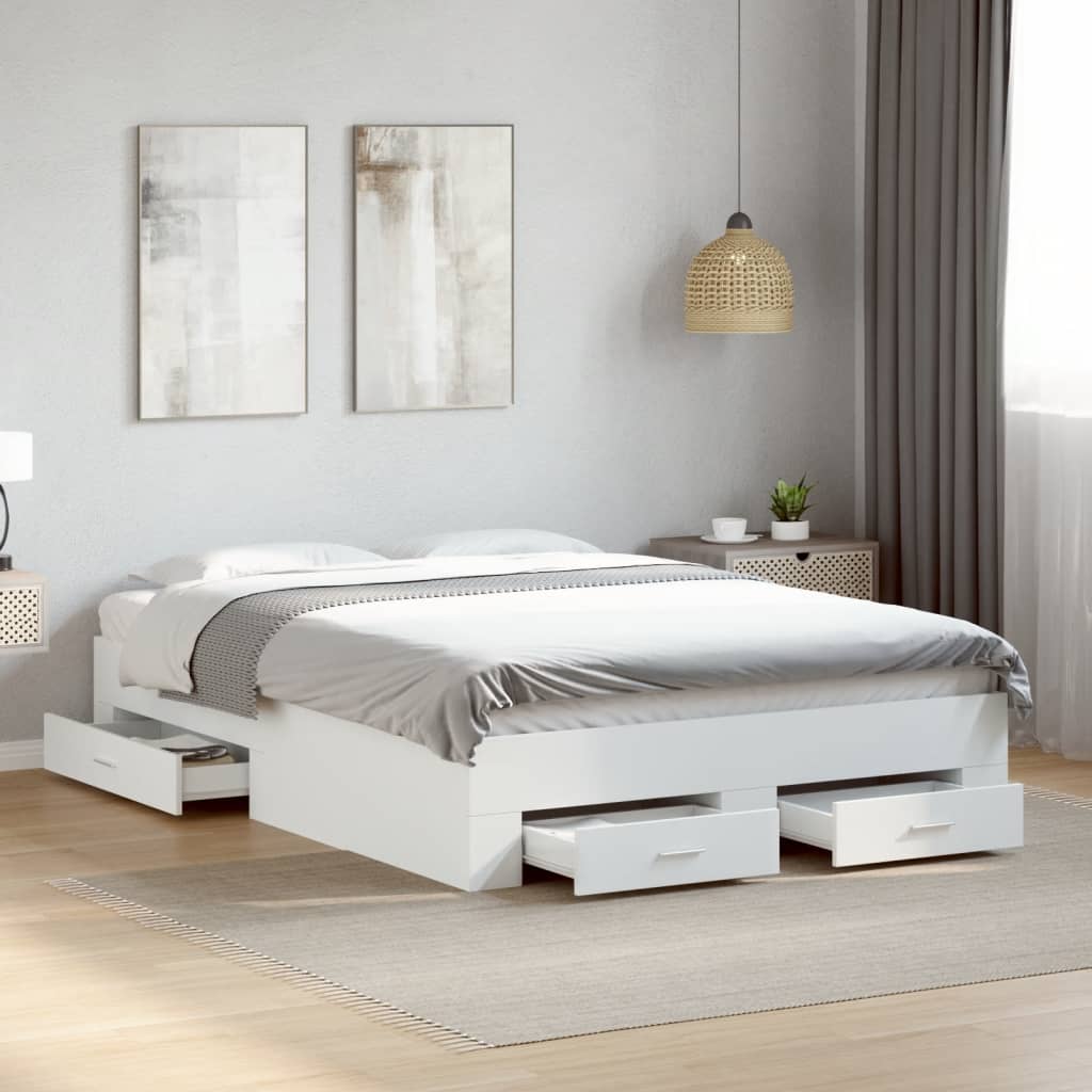 Bedframe with Drawers White 120x190cm Small Double - Charlotte Dunes
