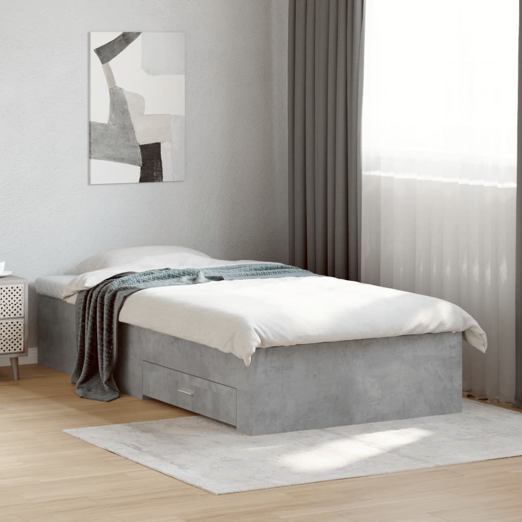 Bedframe with Drawers Concrete Grey 100x200cm - The Home Maker