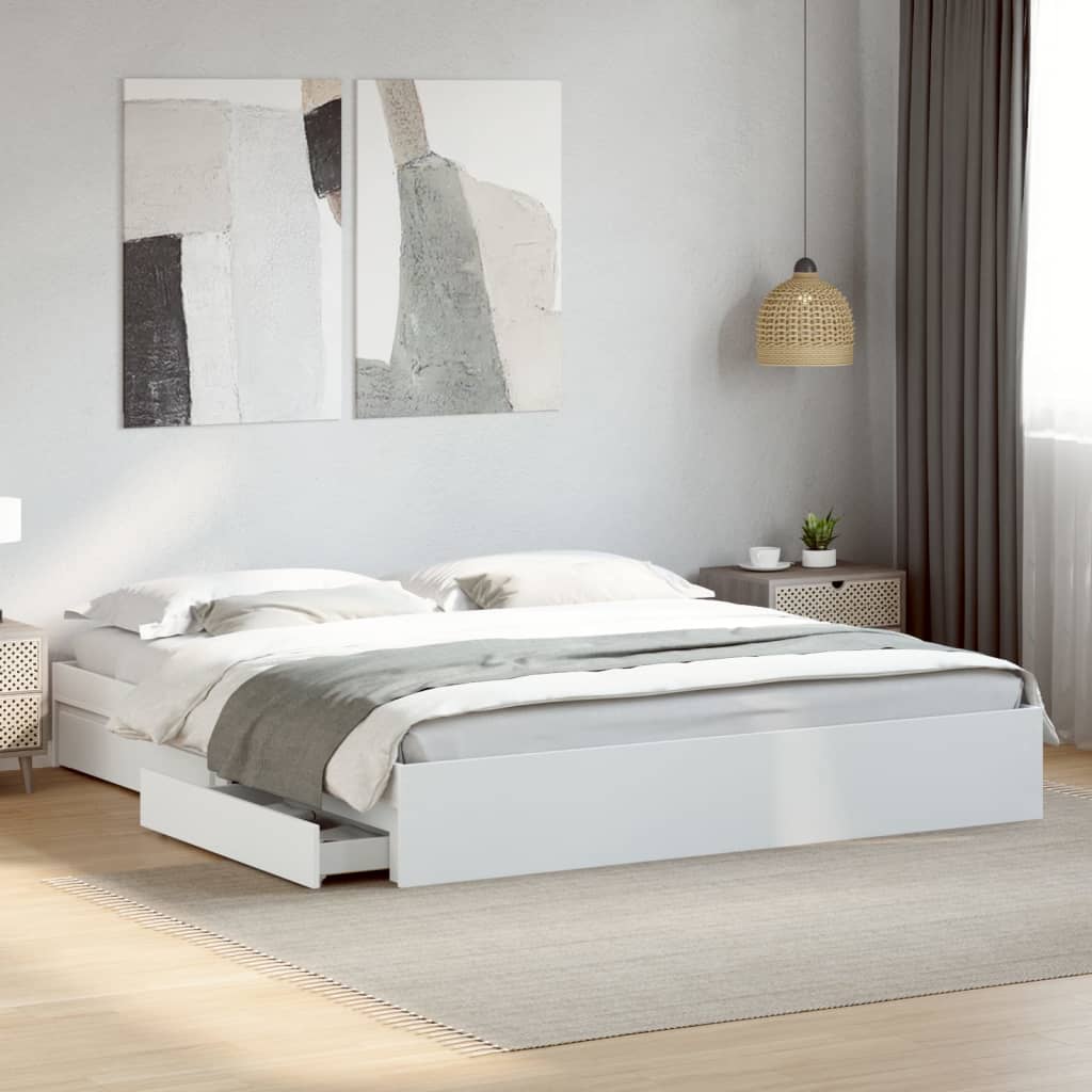 Bedframe with Drawers White 200x200cm - Charlotte Dunes