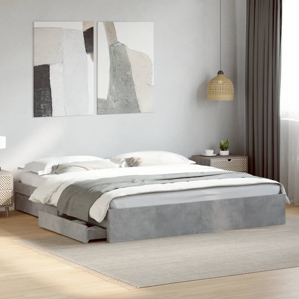 Bedframe with Drawers Concrete Grey 180x200cm Super King - Discount Dealers