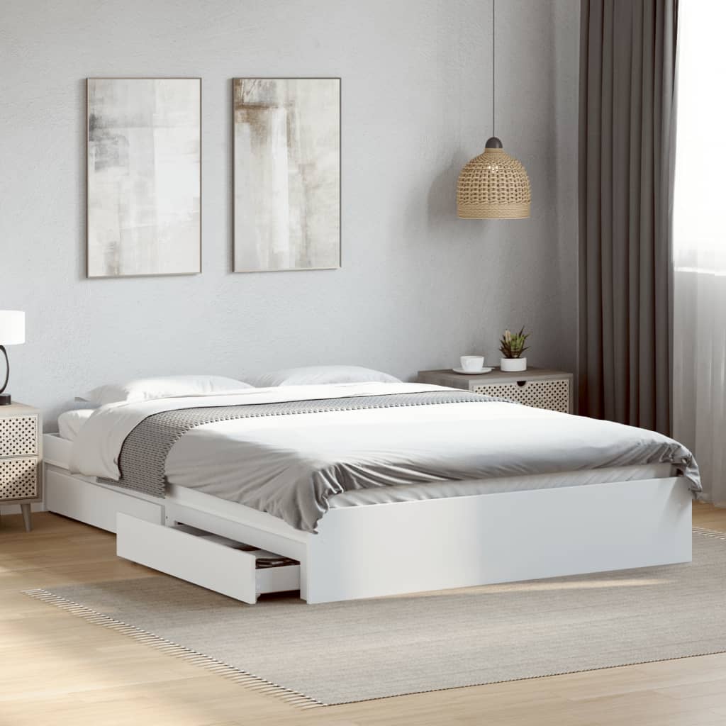 Bedframe with Drawers White 160x200cm - Brittle & Co