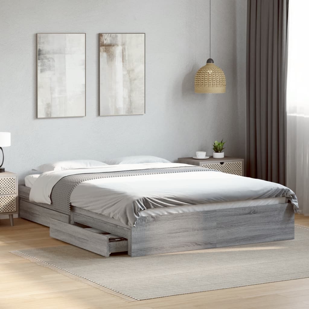 Bedframe with Drawers Grey Sonoma 150x200cm King Size - Discount Dealers