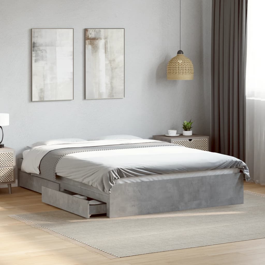 Bedframe with Drawers Concrete Grey 120x200cm - Discount Dealers