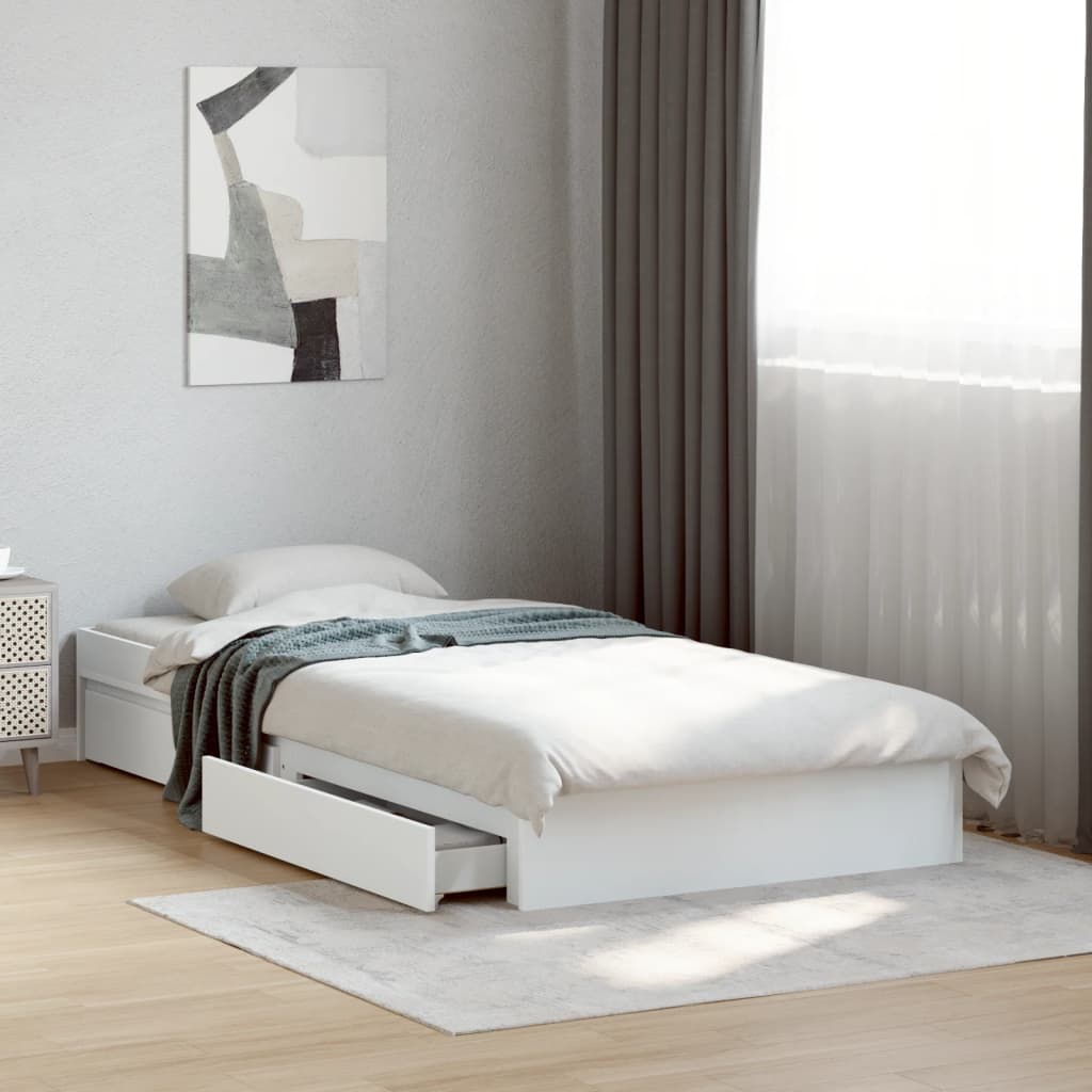 Bedframe with Drawers White 100x200cm - Discount Dealers