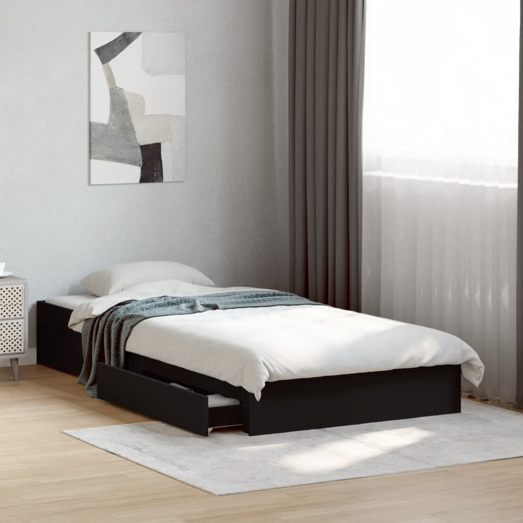 Bedframe with Drawers Black 100x200cm - Discount Dealers