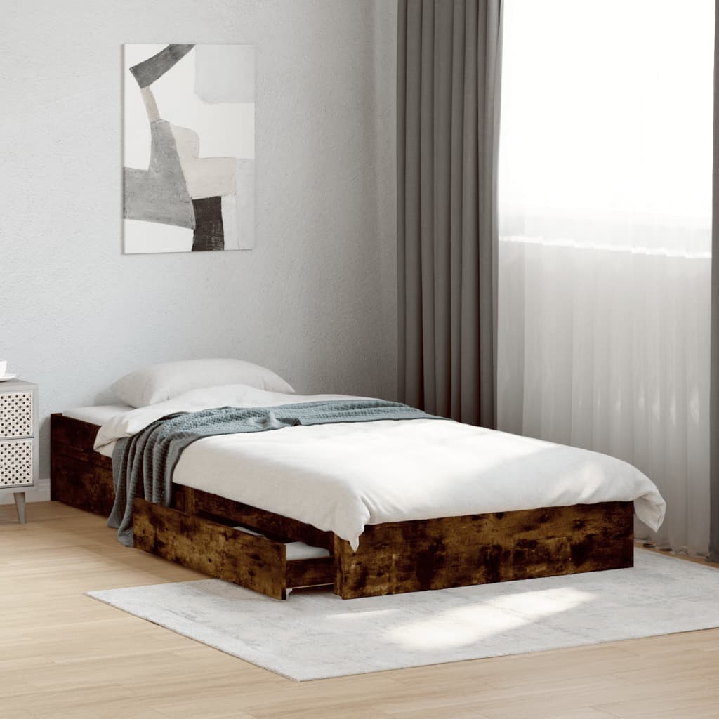Bedframe with Drawers Smoked Oak 90x200cm - Brittle & Co