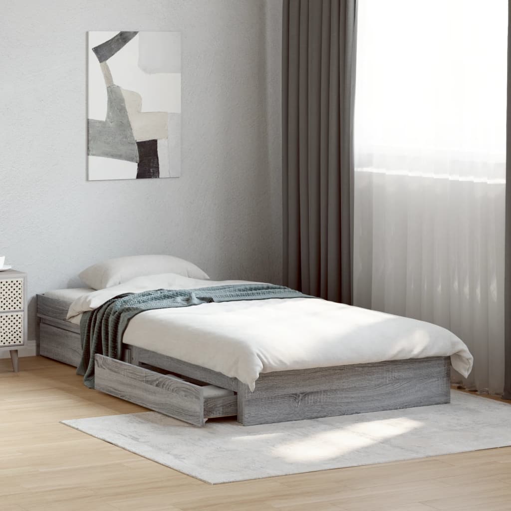 Bedframe with Drawers Grey Sonoma 90x200cm - All Things Good