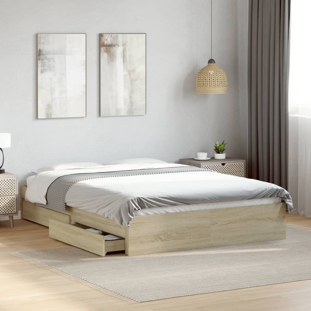 Bedframe with Drawers Sonoma Oak 120x190cm Small Double - Discount Dealers