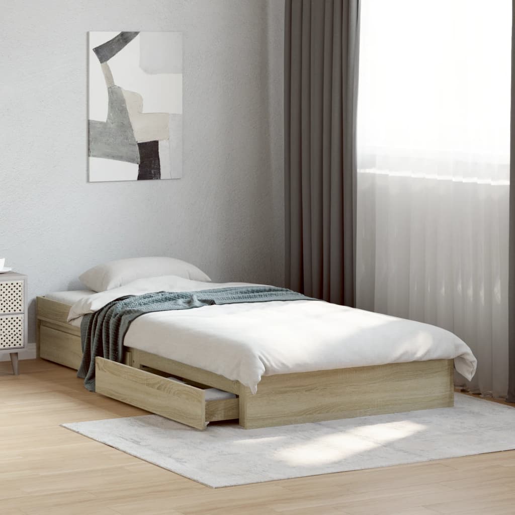 Bedframe with Drawers Sonoma Oak 90x190cm Single - Discount Dealers