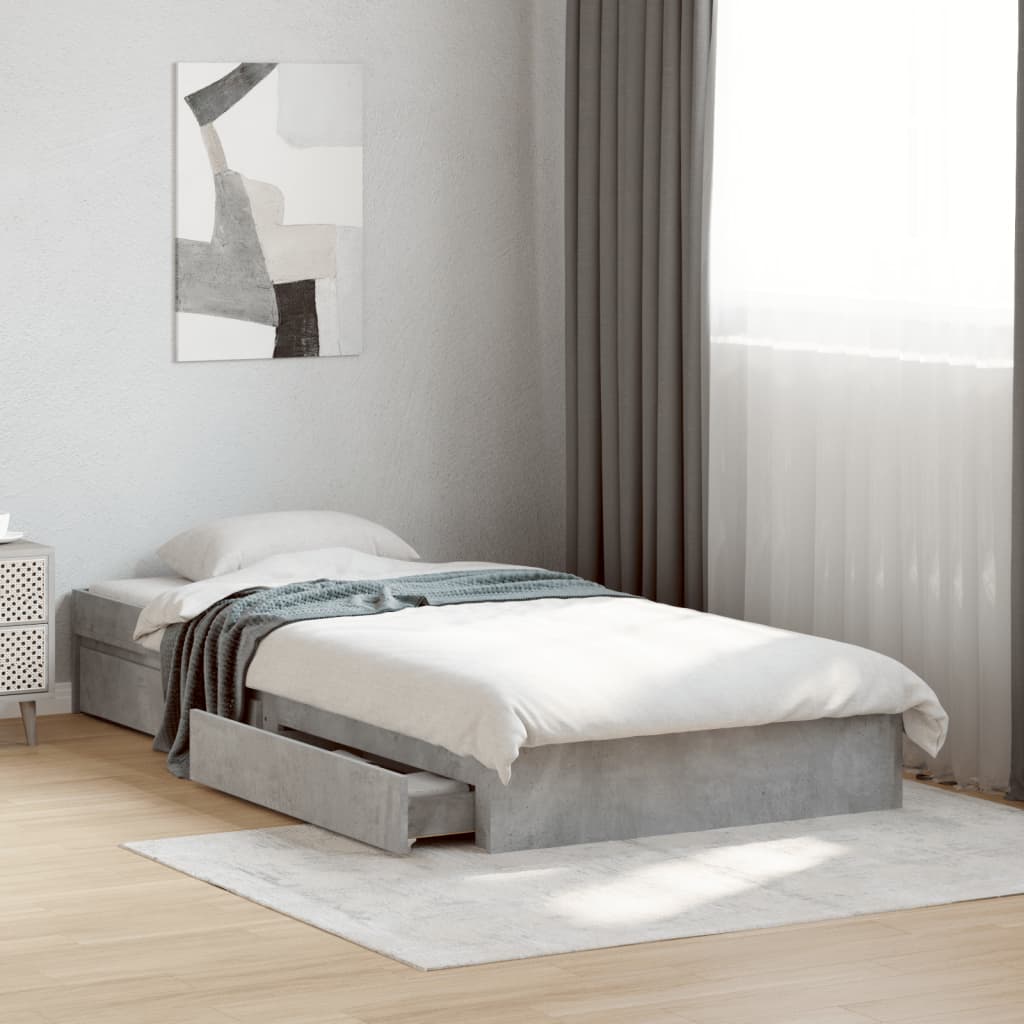 Bedframe with Drawers Concrete Grey 90x190cm Single - All Things Good