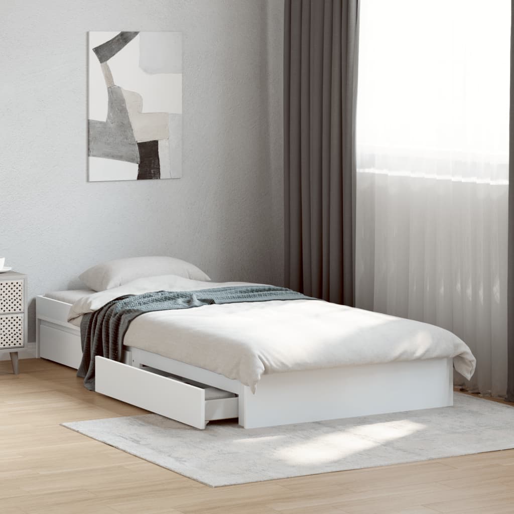 Bedframe with Drawers White 75x190cm Small Single - Sid & Sam
