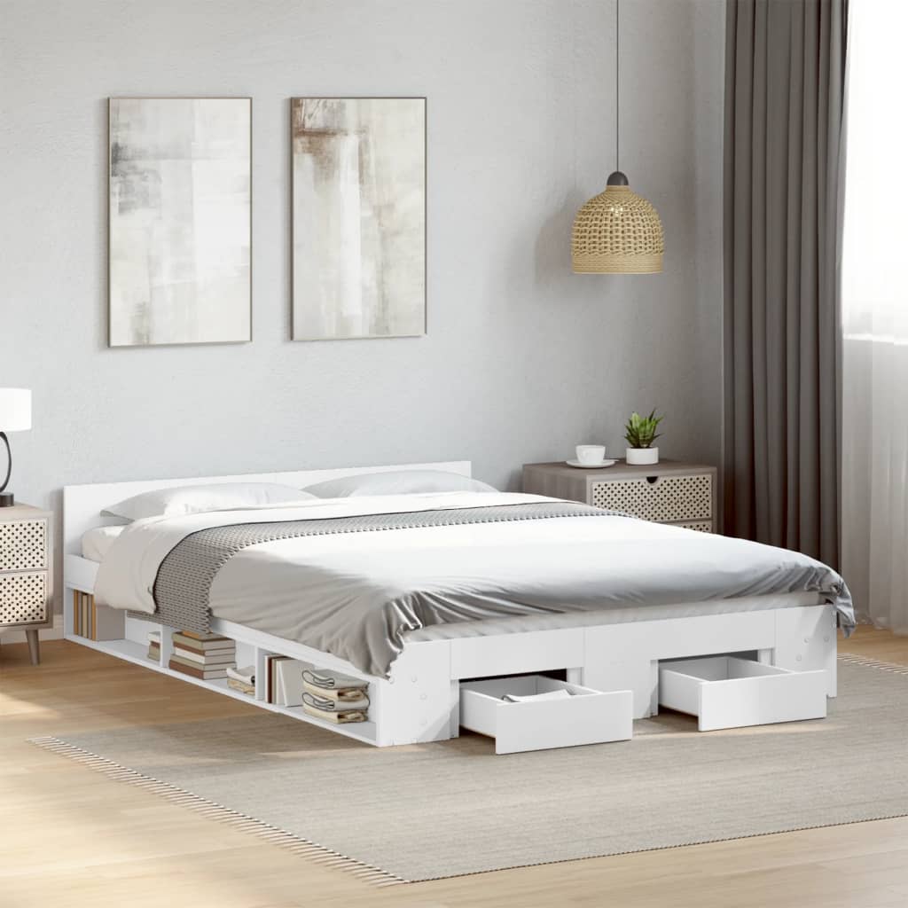 Bedframe with Drawers White 135x190cm Double - Charlotte Dunes